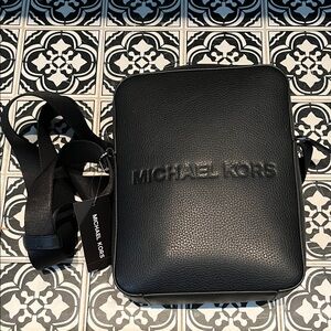 Michael Kors Black Textured Messenger Bag NWT